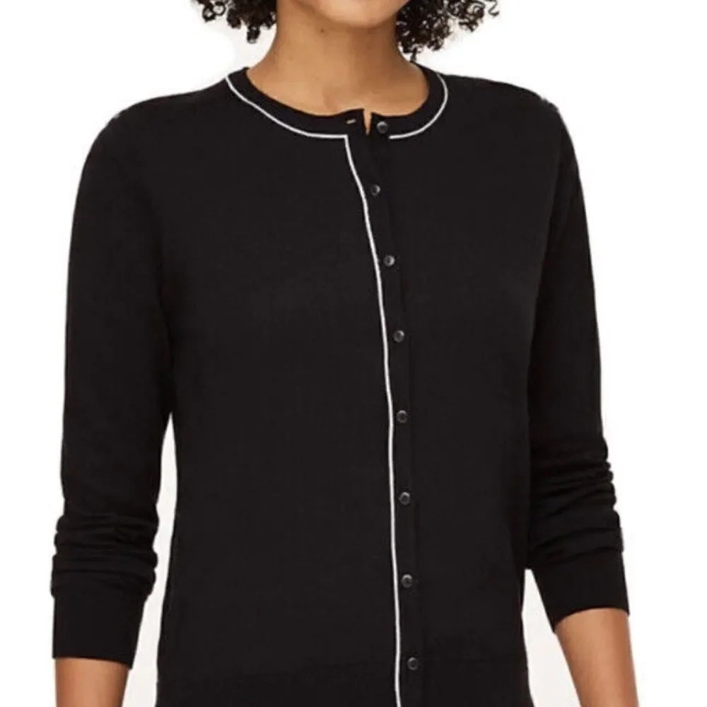 Banana Republic Crew Neck Black Cardigan Size Medium Stretch Cotton